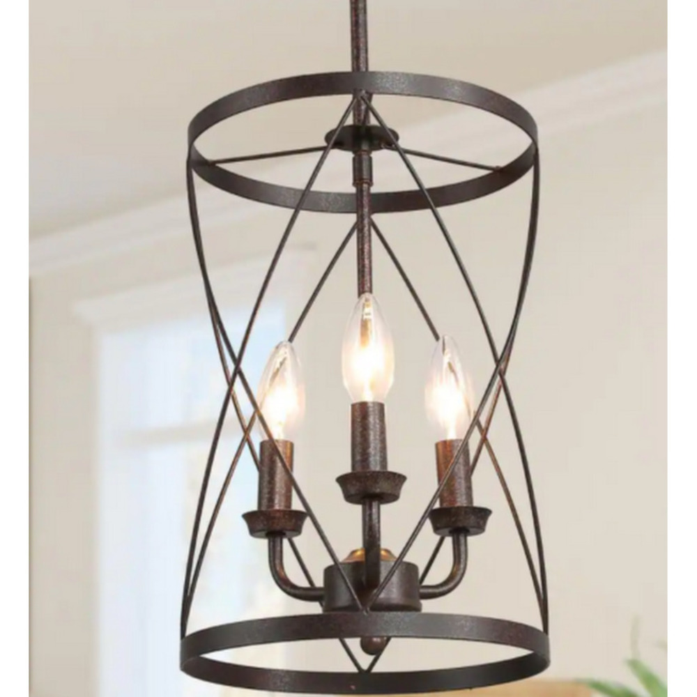Lnc Farmhouse Chandelier Bronze Industrial 3-Light Drum Cage Candlestick Dining